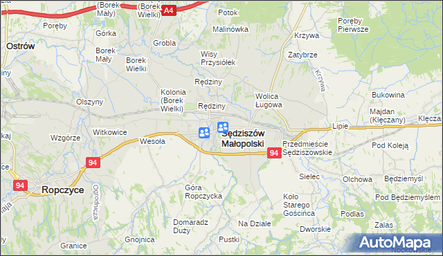 mapa Sędziszów Małopolski, Sędziszów Małopolski na mapie Targeo