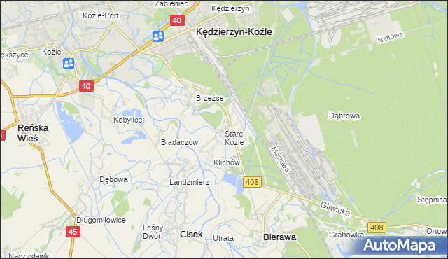 mapa Stare Koźle, Stare Koźle na mapie Targeo