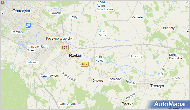 mapa Susk Nowy gmina Rzekuń, Susk Nowy gmina Rzekuń na mapie Targeo