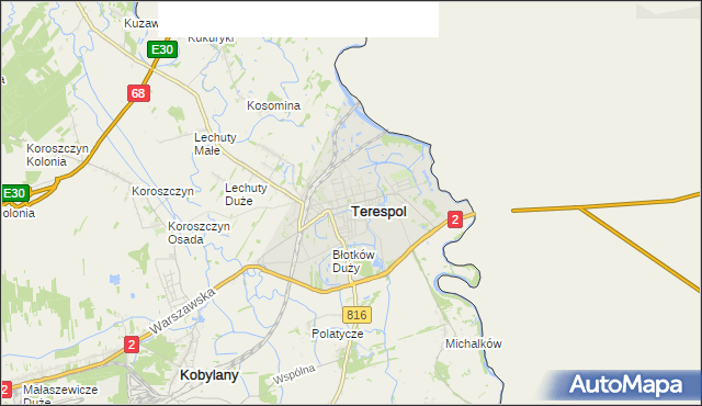 mapa Terespol powiat bialski, Terespol powiat bialski na mapie Targeo