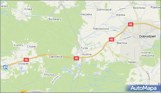 mapa Turza gmina Dobrodzień, Turza gmina Dobrodzień na mapie Targeo