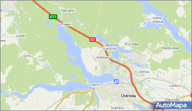 mapa Wałdowo gmina Ostróda, Wałdowo gmina Ostróda na mapie Targeo