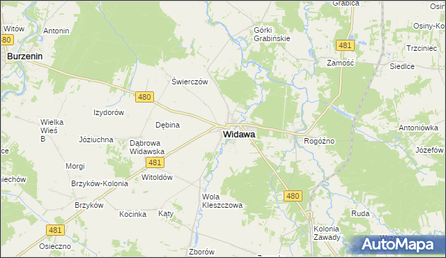 mapa Widawa powiat łaski, Widawa powiat łaski na mapie Targeo