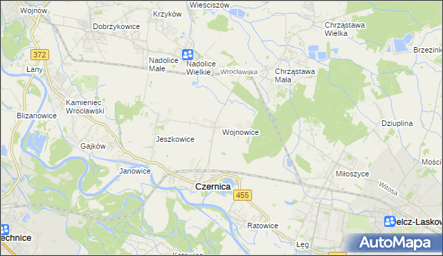 mapa Wojnowice gmina Czernica, Wojnowice gmina Czernica na mapie Targeo