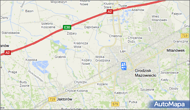 mapa Wólka Grodziska gmina Grodzisk Mazowiecki, Wólka Grodziska gmina Grodzisk Mazowiecki na mapie Targeo