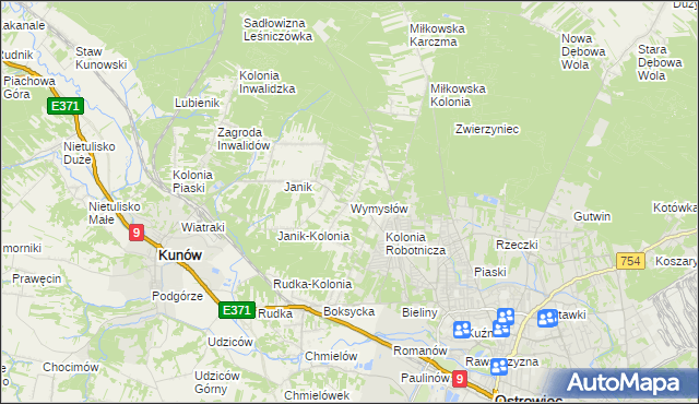 mapa Wymysłów gmina Kunów, Wymysłów gmina Kunów na mapie Targeo