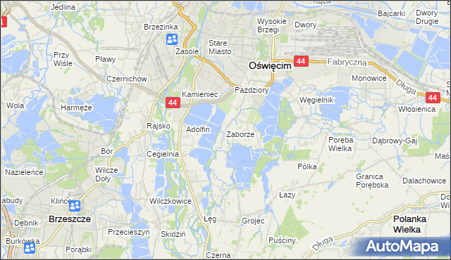 mapa Zaborze gmina Oświęcim, Zaborze gmina Oświęcim na mapie Targeo