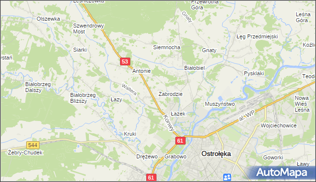 mapa Zabrodzie gmina Olszewo-Borki, Zabrodzie gmina Olszewo-Borki na mapie Targeo