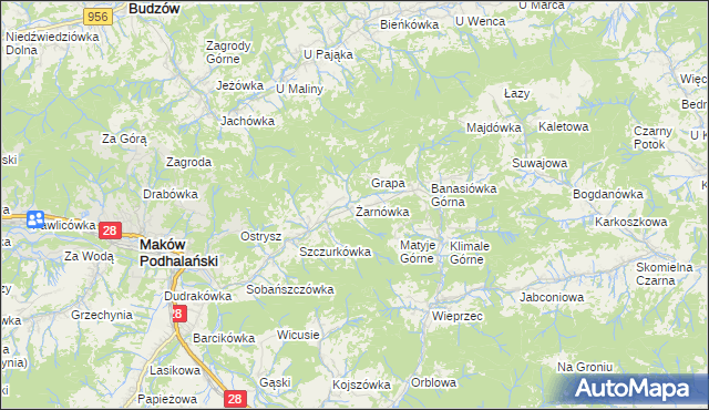 mapa Żarnówka gmina Maków Podhalański, Żarnówka gmina Maków Podhalański na mapie Targeo