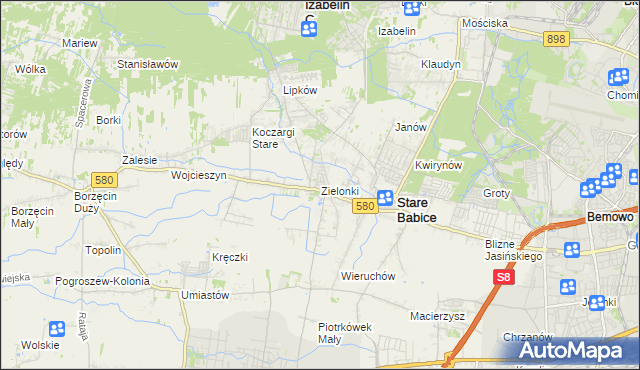 mapa Zielonki gmina Stare Babice, Zielonki gmina Stare Babice na mapie Targeo