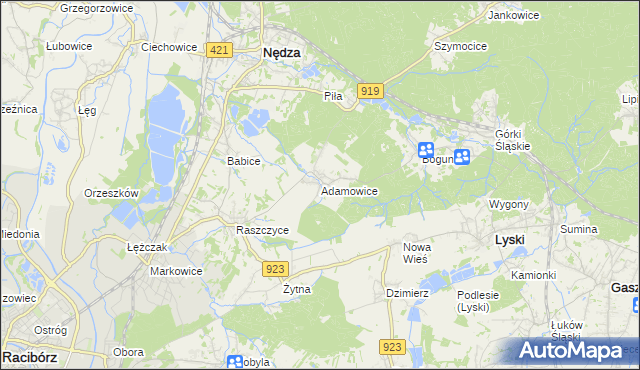 mapa Adamowice gmina Lyski, Adamowice gmina Lyski na mapie Targeo
