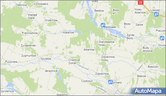 mapa Albertów gmina Lutomiersk, Albertów gmina Lutomiersk na mapie Targeo