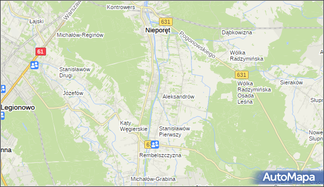 mapa Aleksandrów gmina Nieporęt, Aleksandrów gmina Nieporęt na mapie Targeo