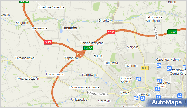 mapa Barak gmina Jastków, Barak gmina Jastków na mapie Targeo