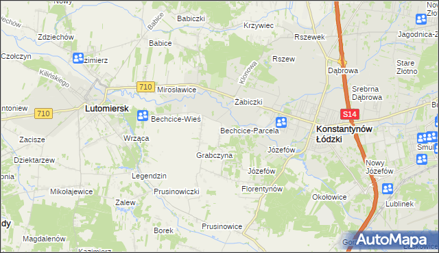 mapa Bechcice-Parcela, Bechcice-Parcela na mapie Targeo