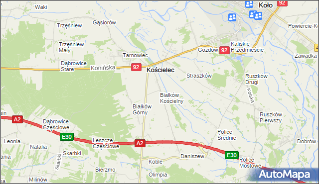 mapa Białków Kościelny, Białków Kościelny na mapie Targeo