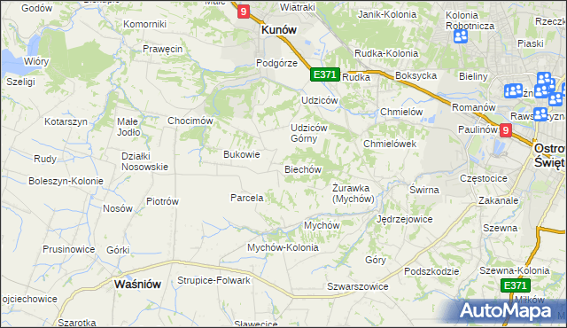 mapa Biechów gmina Kunów, Biechów gmina Kunów na mapie Targeo