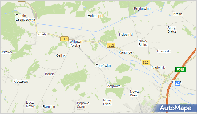 mapa Bielawy gmina Śmigiel, Bielawy gmina Śmigiel na mapie Targeo