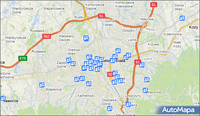 mapa Bielsko-Białej, Bielsko-Biała na mapie Targeo