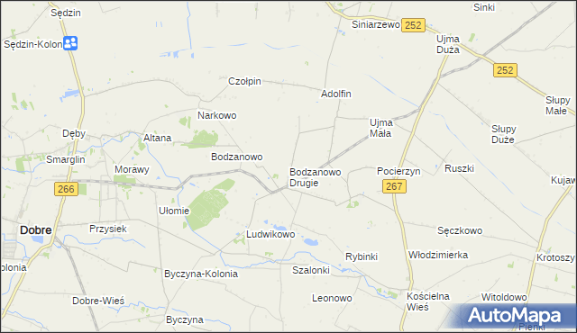 mapa Bodzanowo Drugie, Bodzanowo Drugie na mapie Targeo