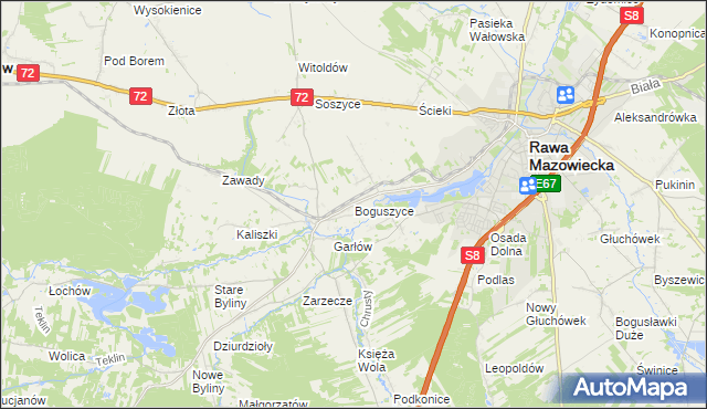 mapa Boguszyce gmina Rawa Mazowiecka, Boguszyce gmina Rawa Mazowiecka na mapie Targeo