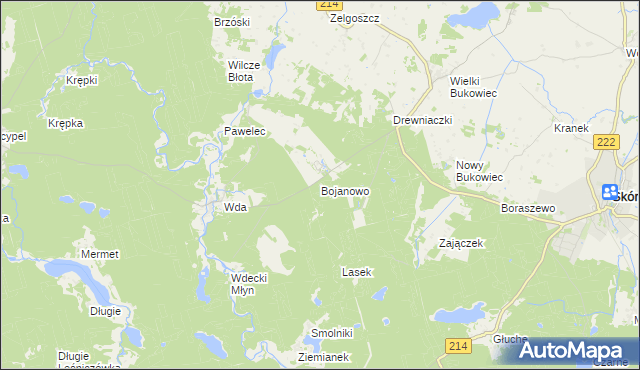 mapa Bojanowo gmina Skórcz, Bojanowo gmina Skórcz na mapie Targeo