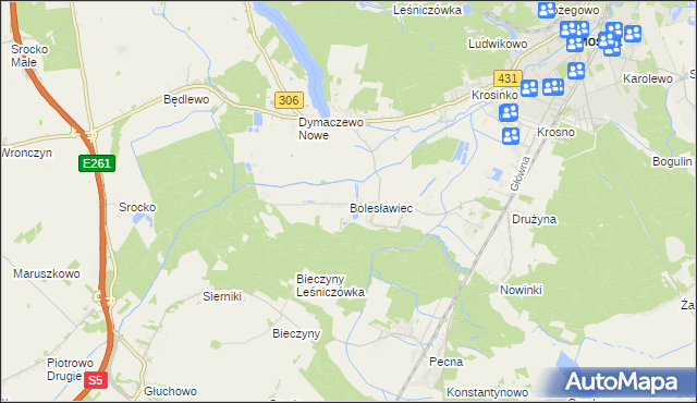 mapa Bolesławiec gmina Mosina, Bolesławiec gmina Mosina na mapie Targeo