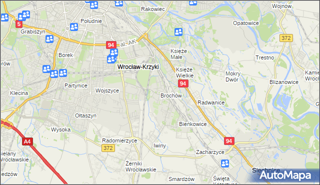 mapa Brochów gmina Wrocław, Brochów gmina Wrocław na mapie Targeo
