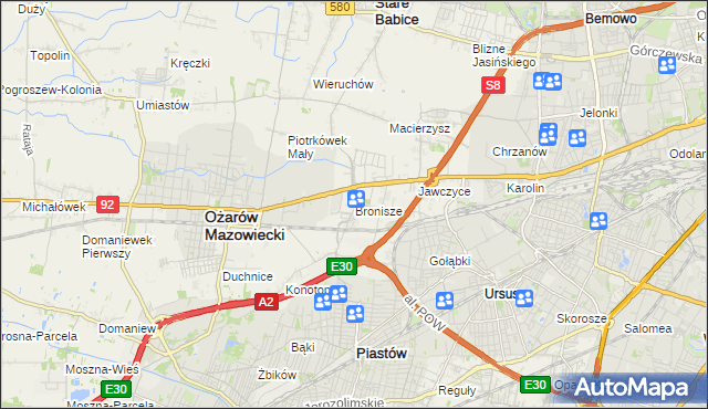 mapa Bronisze gmina Ożarów Mazowiecki, Bronisze gmina Ożarów Mazowiecki na mapie Targeo