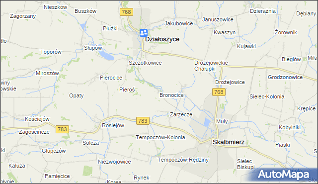 mapa Bronocice, Bronocice na mapie Targeo