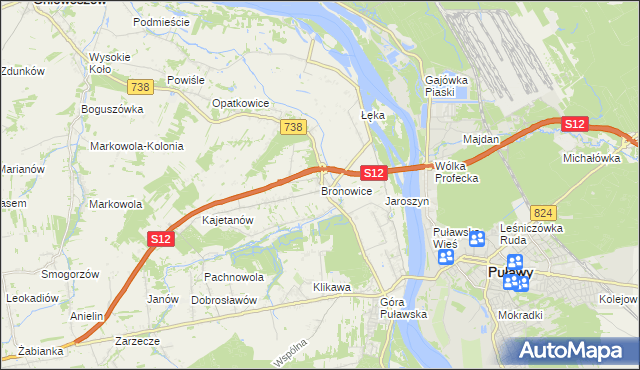 mapa Bronowice gmina Puławy, Bronowice gmina Puławy na mapie Targeo