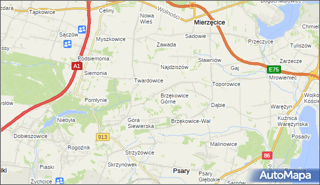 mapa Brzękowice Górne, Brzękowice Górne na mapie Targeo