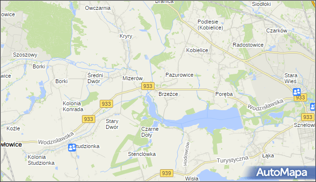 mapa Brzeźce gmina Pszczyna, Brzeźce gmina Pszczyna na mapie Targeo