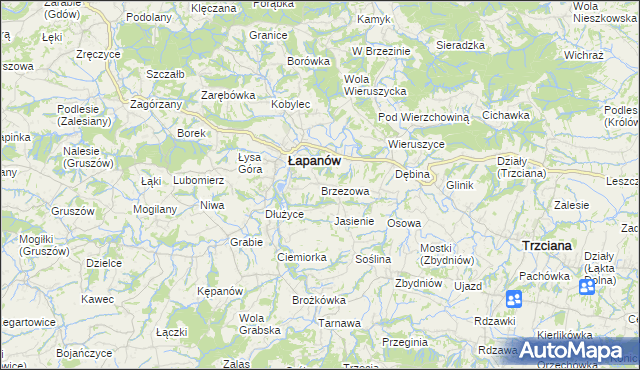 mapa Brzezowa gmina Łapanów, Brzezowa gmina Łapanów na mapie Targeo