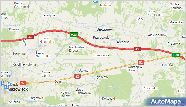 mapa Brzozówka gmina Jakubów, Brzozówka gmina Jakubów na mapie Targeo