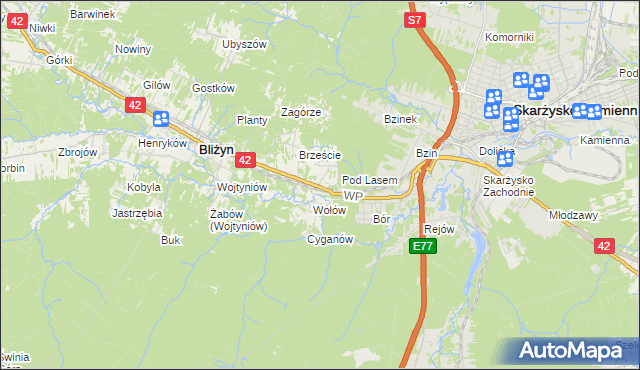 mapa Bugaj gmina Bliżyn, Bugaj gmina Bliżyn na mapie Targeo