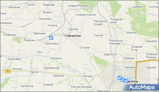 mapa Chodów gmina Charsznica, Chodów gmina Charsznica na mapie Targeo