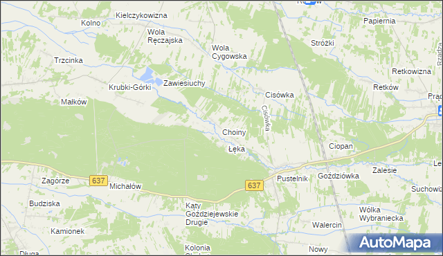 mapa Choiny gmina Stanisławów, Choiny gmina Stanisławów na mapie Targeo