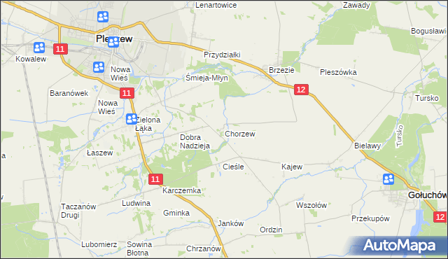 mapa Chorzew gmina Pleszew, Chorzew gmina Pleszew na mapie Targeo
