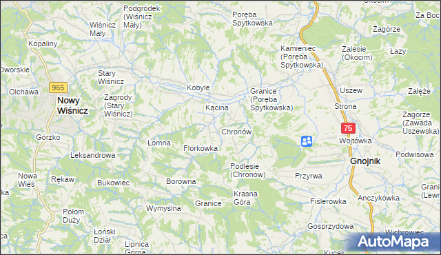 mapa Chronów gmina Nowy Wiśnicz, Chronów gmina Nowy Wiśnicz na mapie Targeo