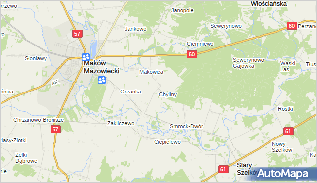mapa Chyliny gmina Szelków, Chyliny gmina Szelków na mapie Targeo