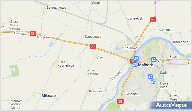 mapa Cisy gmina Malbork, Cisy gmina Malbork na mapie Targeo