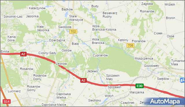 mapa Cyprianów, Cyprianów na mapie Targeo