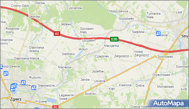 mapa Czaplinek gmina Zgierz, Czaplinek gmina Zgierz na mapie Targeo
