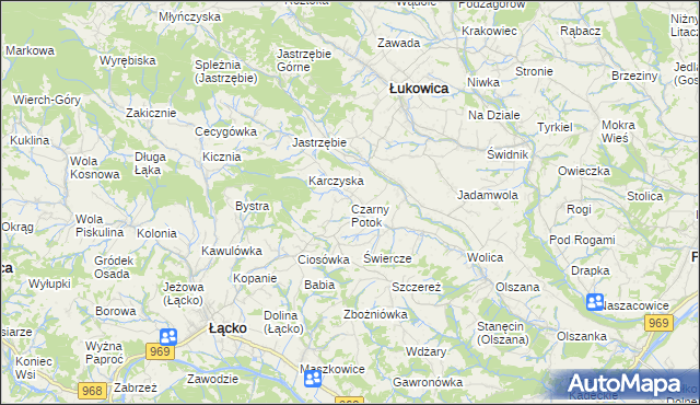 mapa Czarny Potok gmina Łącko, Czarny Potok gmina Łącko na mapie Targeo