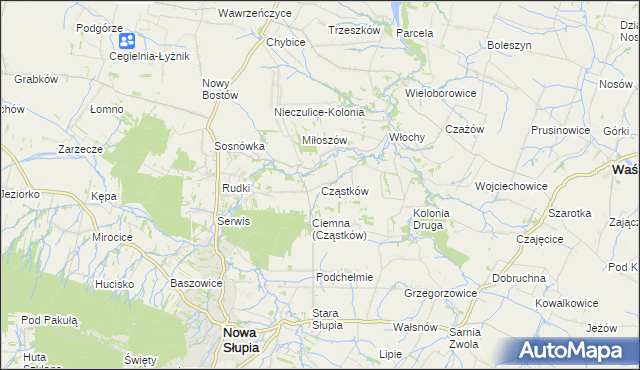mapa Cząstków gmina Nowa Słupia, Cząstków gmina Nowa Słupia na mapie Targeo