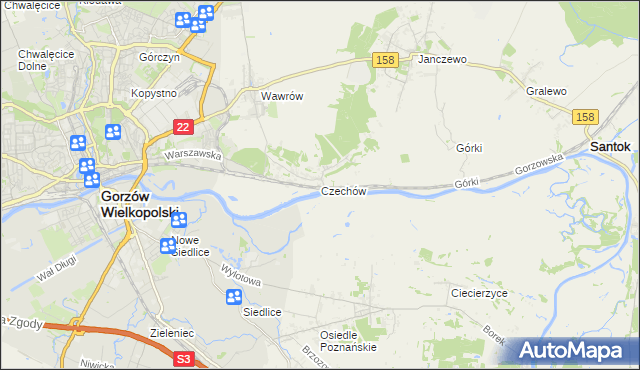 mapa Czechów gmina Santok, Czechów gmina Santok na mapie Targeo