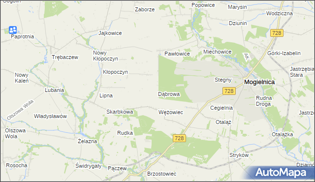 mapa Dąbrowa gmina Mogielnica, Dąbrowa gmina Mogielnica na mapie Targeo