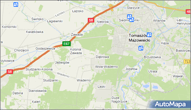 mapa Dąbrowa gmina Tomaszów Mazowiecki, Dąbrowa gmina Tomaszów Mazowiecki na mapie Targeo