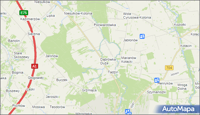 mapa Dąbrówka Duża gmina Brzeziny, Dąbrówka Duża gmina Brzeziny na mapie Targeo